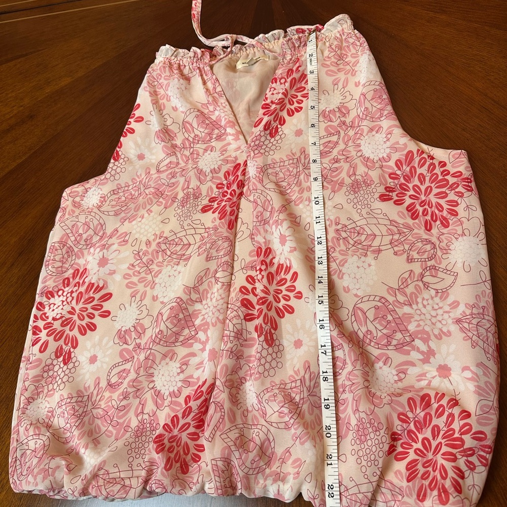 Max Studio Floral Sleeveless Tie-Neck Blouse | Pink & White - Picture 6 of 9